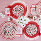 Red Basketweave Dinner Paper Plates by Gatherings by Curated Paperie, featuring a textured basketweave design on a vibrant red plate.