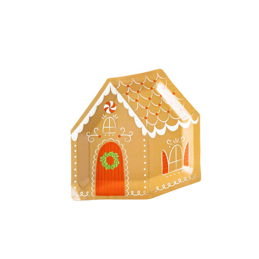 Gingerbread House Shaped Paper Plate | 8 count