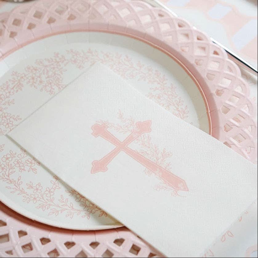 Pink Basketweave Dinner Paper Plates - Porcupine Paper Co.