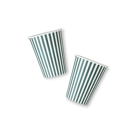 Green & White Candy Stripe Paper Cups | 12 count