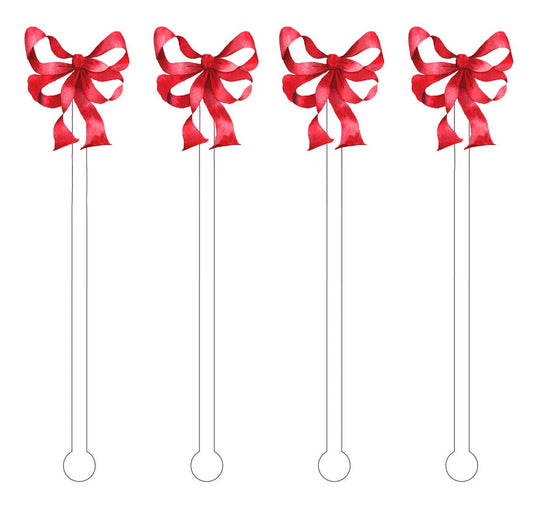 Vintage Red Bow Holiday Reusable Stir Sticks | 4 count