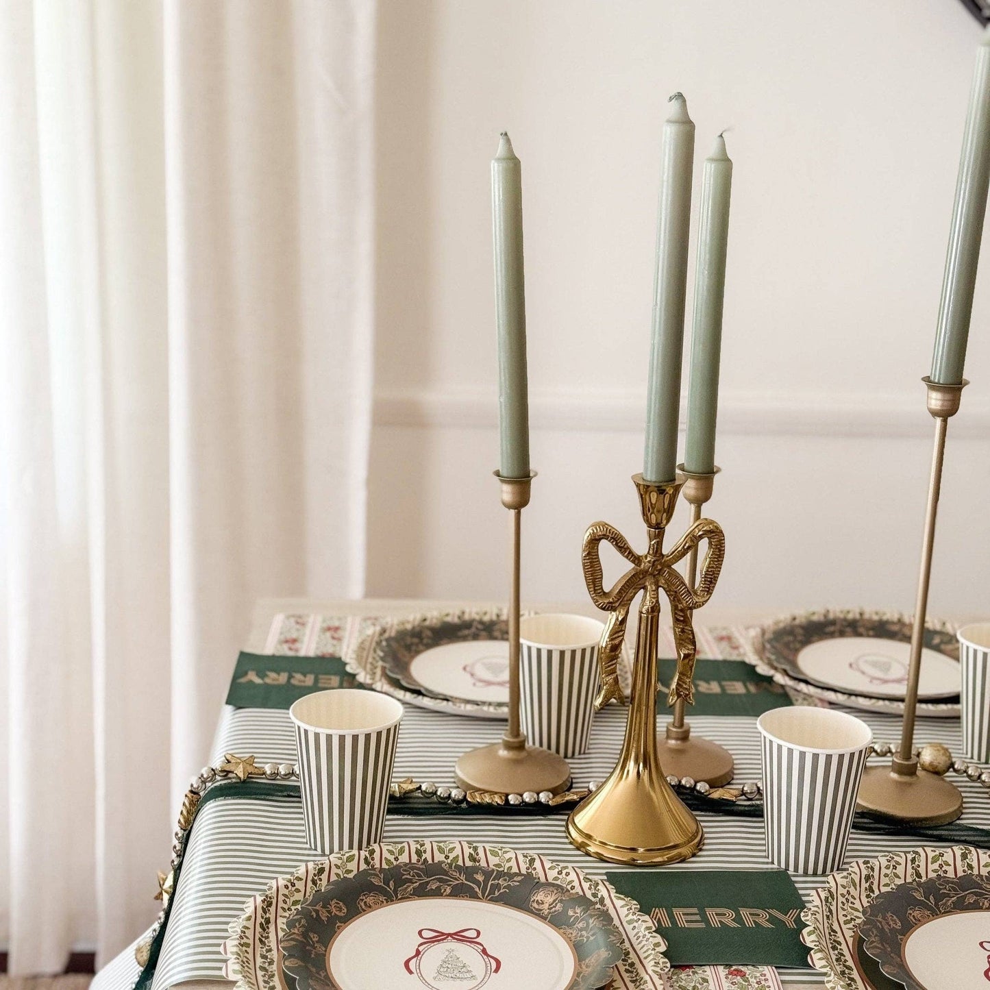 Green Striped Paper Table Runner  | 19.5” x 150”