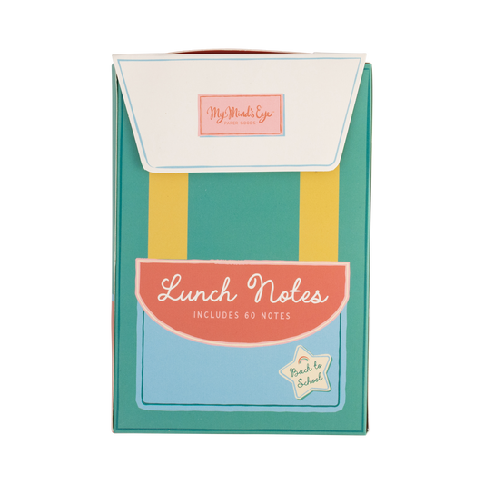 Set of 60 Back to School Lunchbox Notes by My Mind’s Eye, colorful paper notes with encouraging messages for kids' lunchboxes.