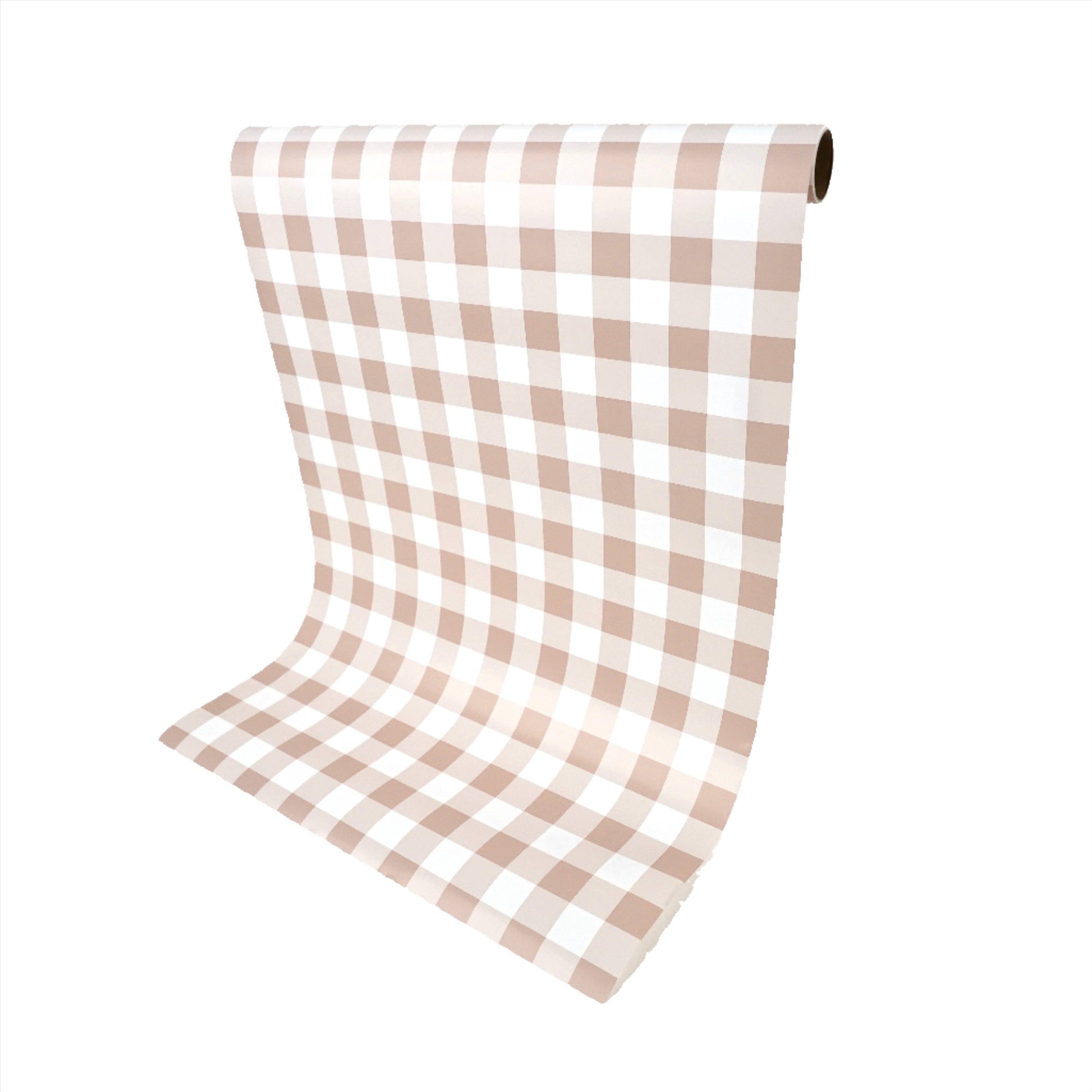 Brown gingham paper table runner from Gatherings by Curated Paperie with a classic checkered pattern on textured paper.