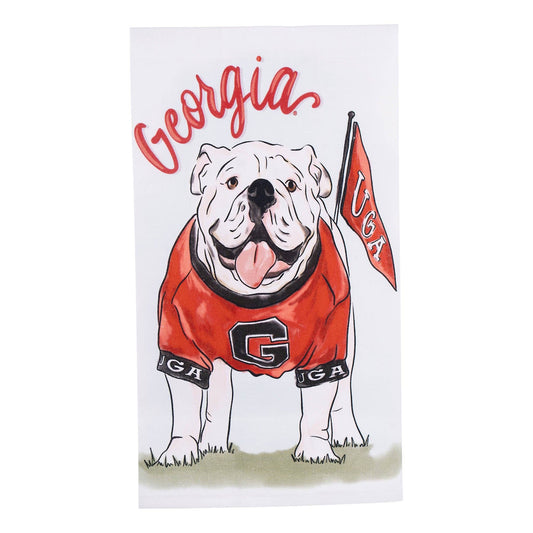 Georgia Mascot tea towel by Glory Haus featuring a colorful Georgia Bulldogs mascot design for kitchen decor.