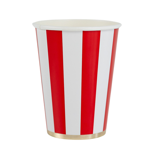 Cherry Red Cabana Stripe Cups | Set of 8
