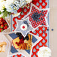My Mind’s Eye floral table runner with colorful flower patterns on fabric, perfect for spring or summer table decor.