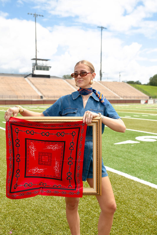 PREORDER | Red & Black Horsebit Silk Scarf