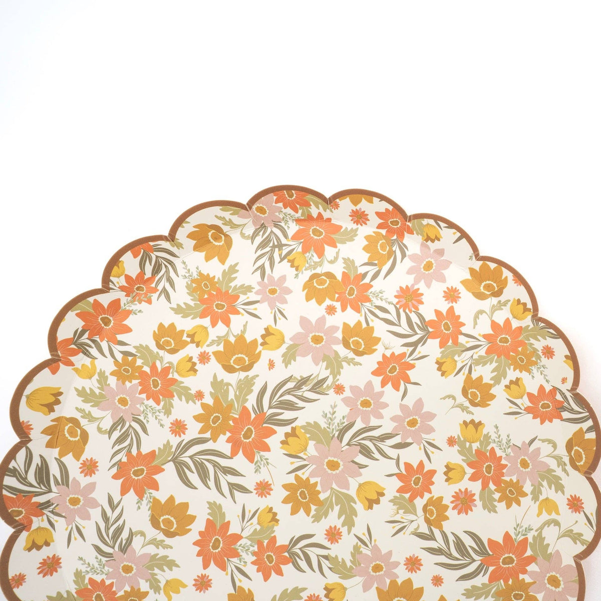 Set of autumn floral dessert plates by Gatherings by Curated Paperie with colorful fall flower designs