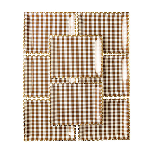 Brown Gingham Scalloped Plate
