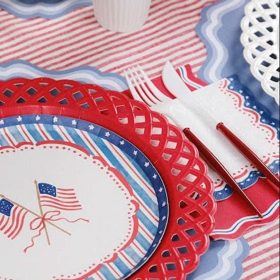 Patriotic 4th of July cocktail napkin with red, white, and blue stars and stripes from Gatherings by Curated Paperie.