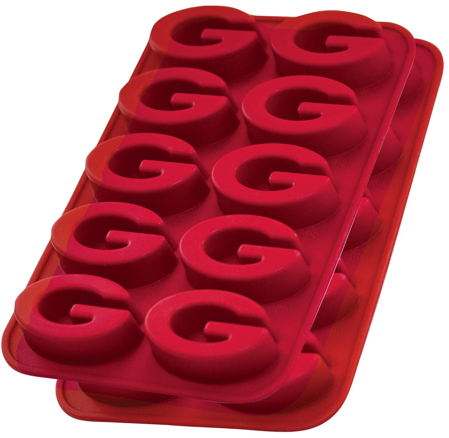 Georgia Bulldogs ice cube tray by Masterpieces Puzzles, showing silicone mold with Bulldog logo and shaped ice cubes.