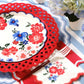 Red Basketweave Dinner Paper Plates from Gatherings by Curated Paperie, featuring a woven basket pattern on sturdy paper plates.