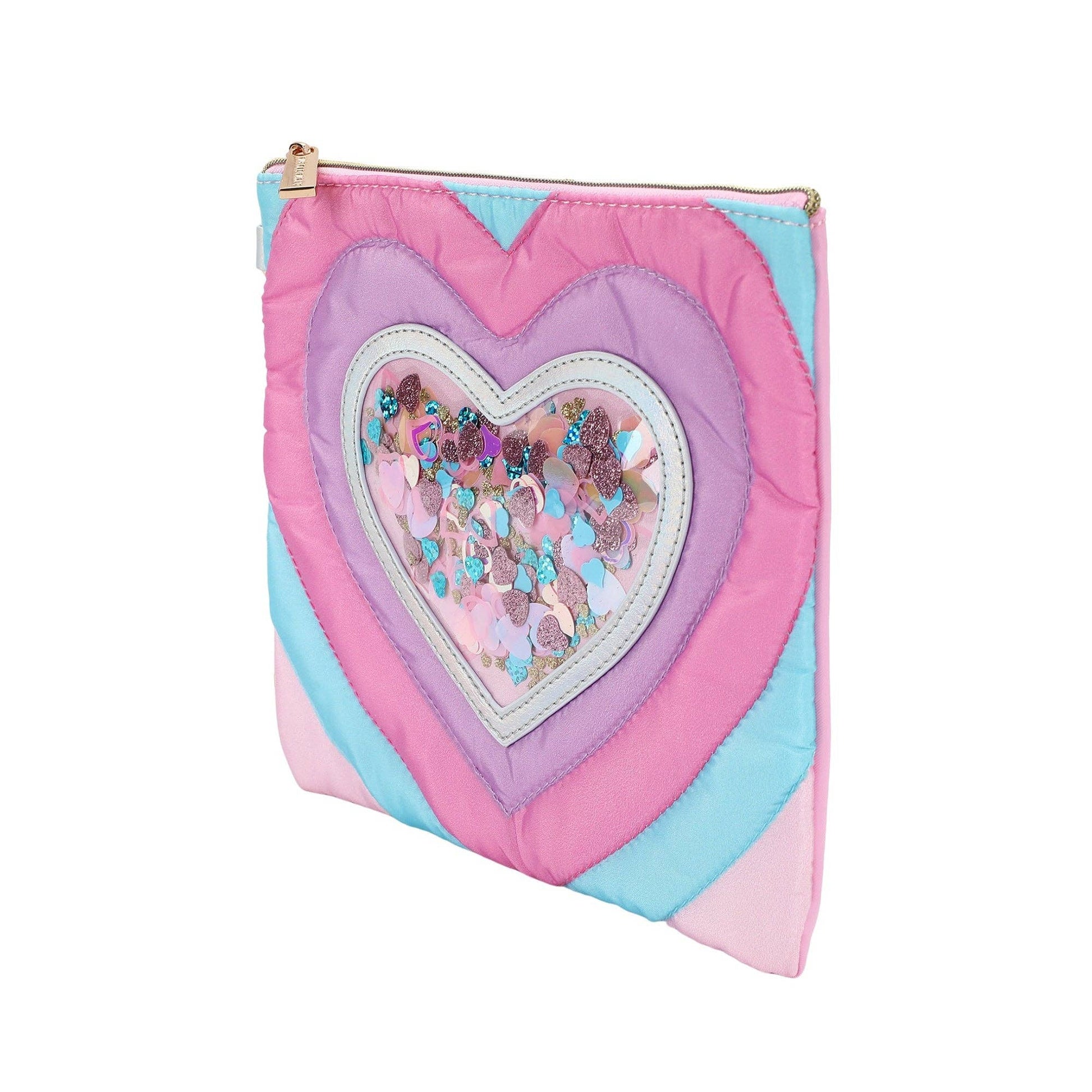 Taylor Quilted Hearts Confetti Pencil Pouch by Packed Party with colorful heart and confetti design on quilted fabric.