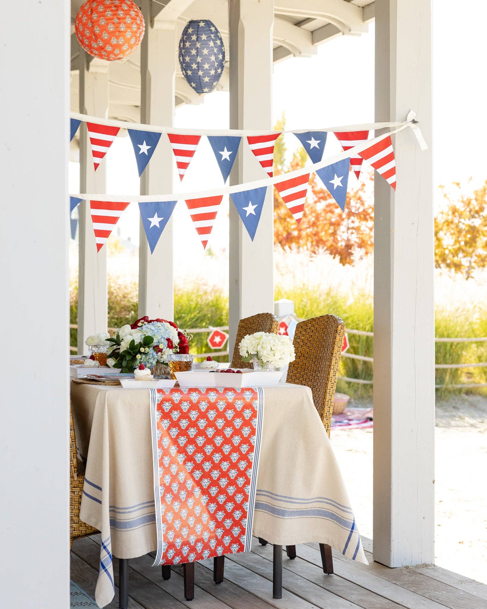 My Mind’s Eye floral table runner with colorful, intricate floral patterns on fabric, perfect for decorating tables.