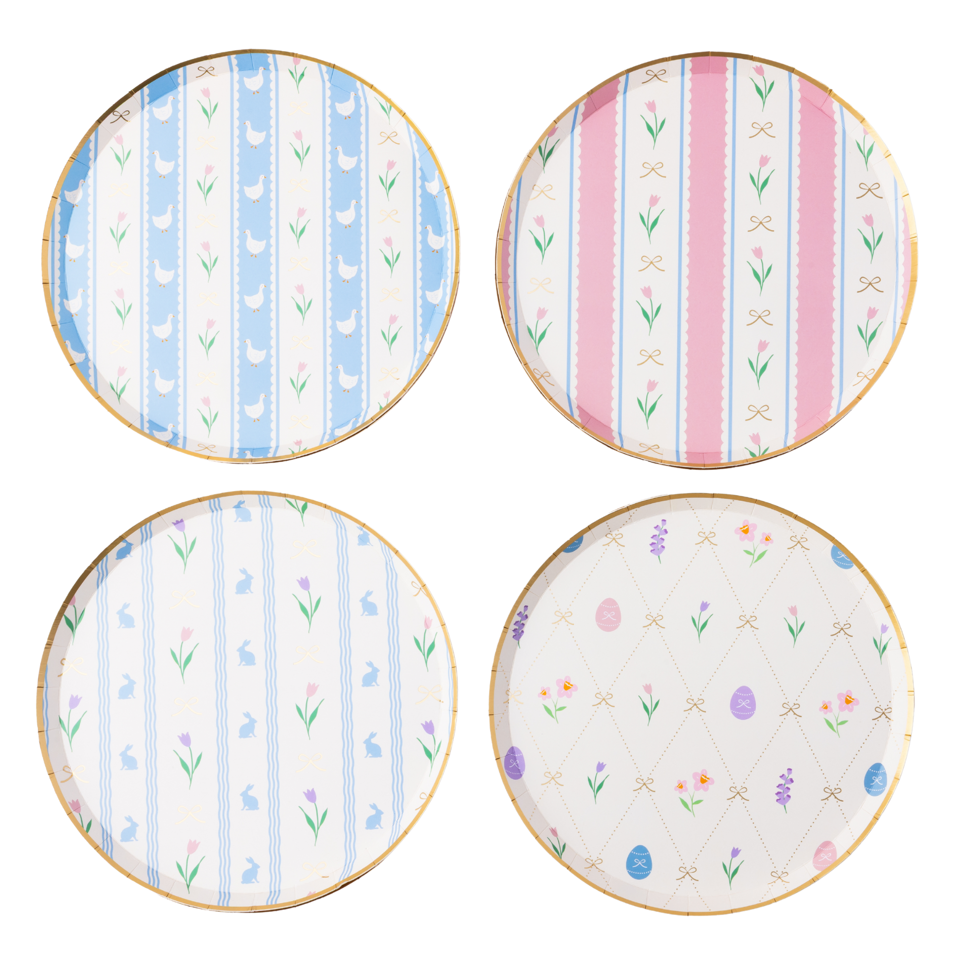 Bonjour Fête Easter pastel floral paper plates, 8-inch size, set of 8 with colorful floral design for spring celebrations.