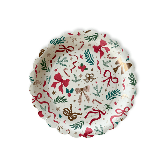 Ribbons & Cheer Bow Christmas Plates 8.5" | 12 count