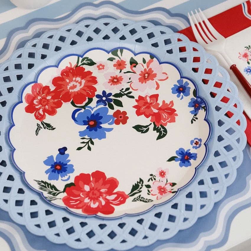 Light Blue Basketweave Dinner Paper Plates - Porcupine Paper Co.