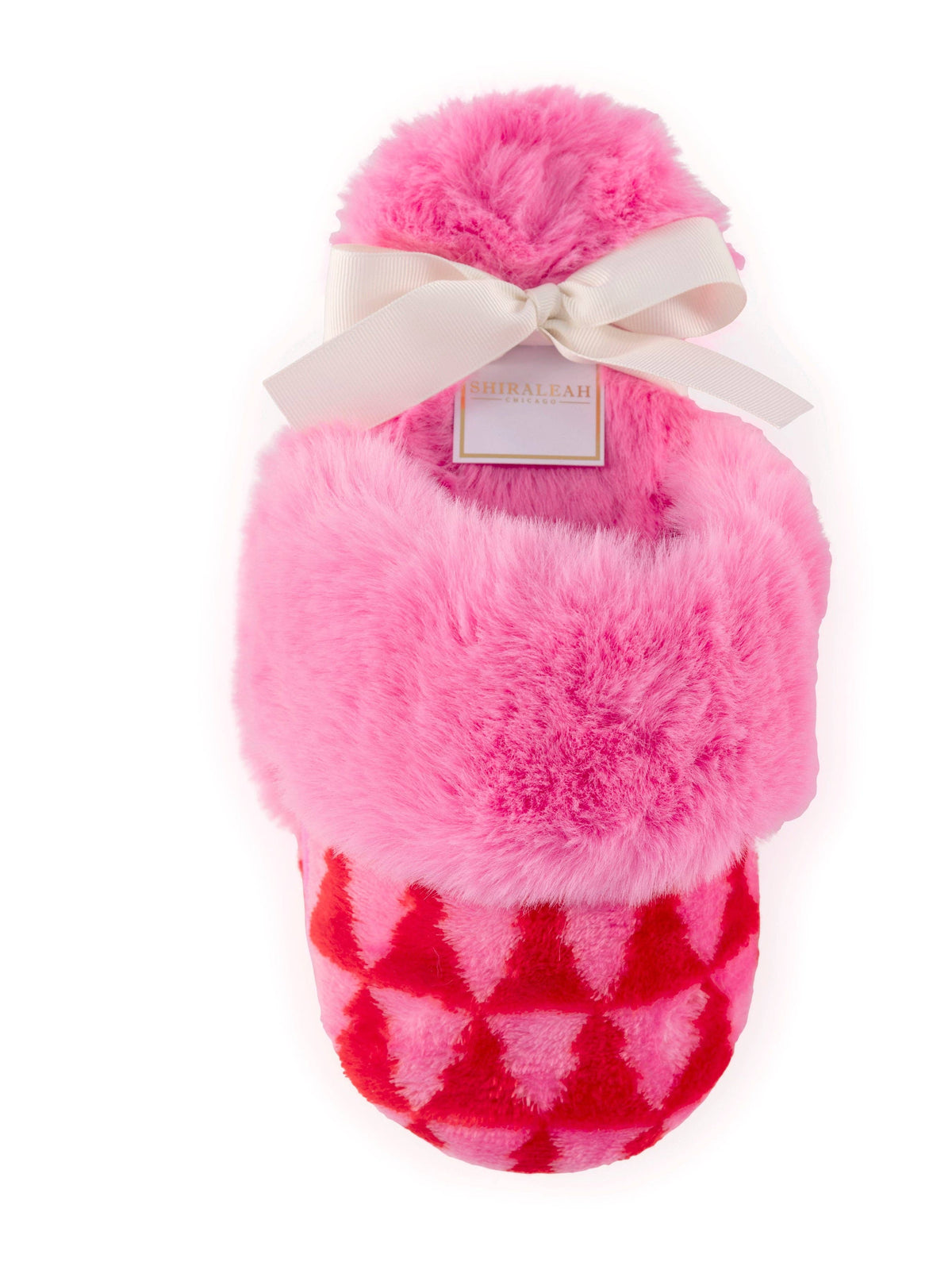 Pink Felicity Trees slippers by Shiraleah featuring a cozy, tree-printed design in two sizes, perfect for comfortable indoor wear.