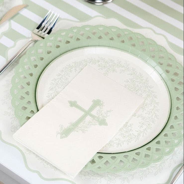 Sage Basketweave Dinner Paper Plates - Porcupine Paper Co.