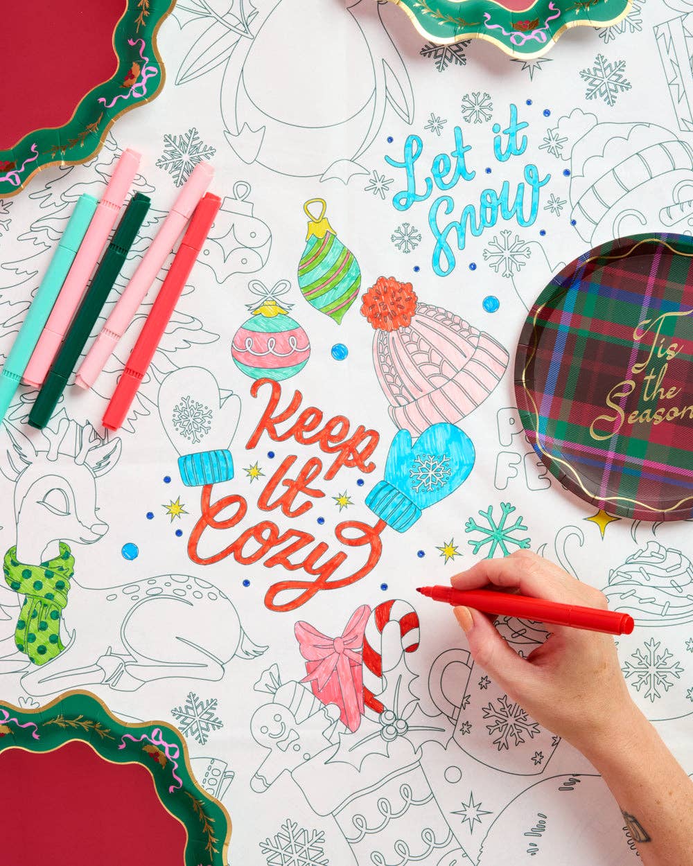 Merry Christmas Coloring Paper Tablecloth