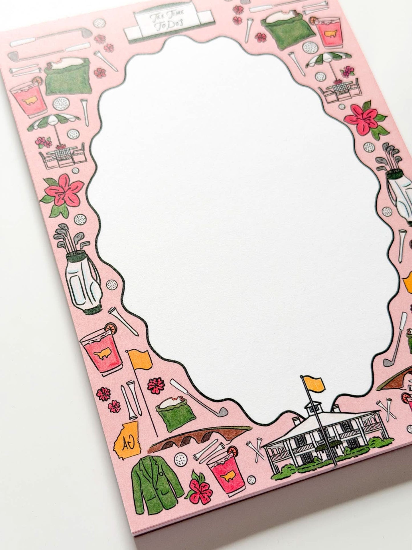 Golf-themed Thirteenwinks Tee Time To-Do's Notepad with April Augusta design, featuring a notepad with golf-inspired graphics and notes.