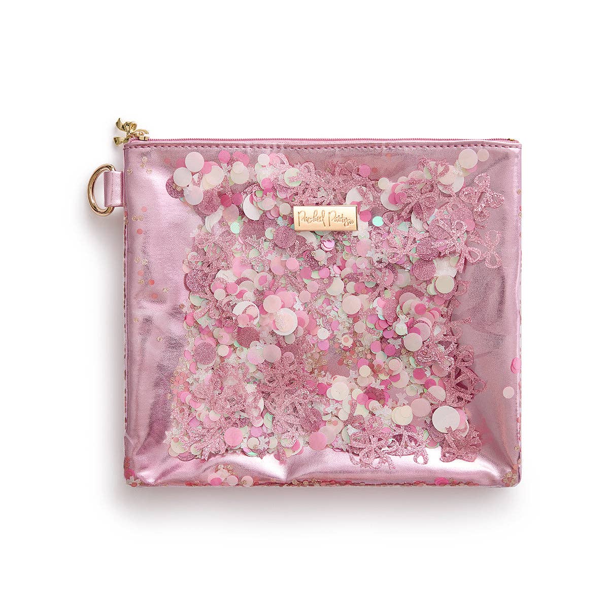 Pink Bows and Confetti themed pouch by Packed Party featuring pink bows and festive confetti design.