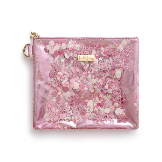 Pink Bows and Confetti themed pouch by Packed Party featuring pink bows and festive confetti design.