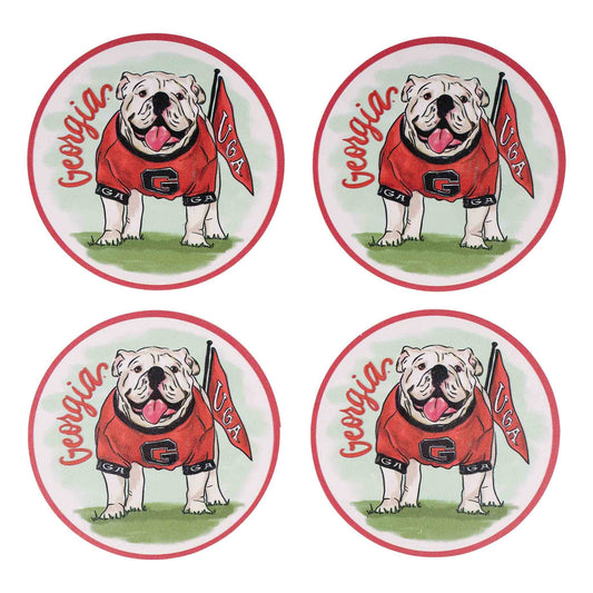 Georgia Mascot coaster set of 4 by Glory Haus featuring team mascot images on colorful round coasters.