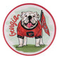Set of four Georgia mascot coasters from Glory Haus featuring colorful cartoon Georgia Bulldogs designs on cork backings.