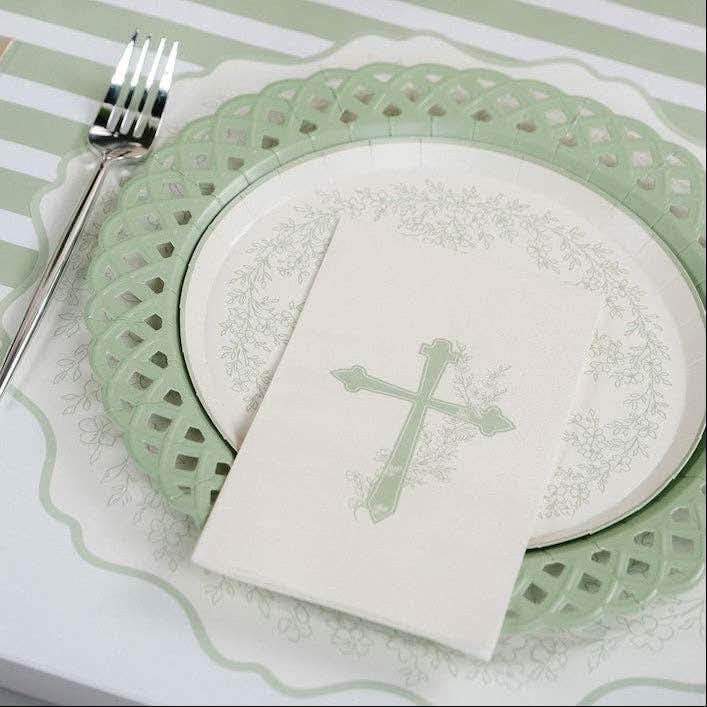 Sage Basketweave Dinner Paper Plates - Porcupine Paper Co.