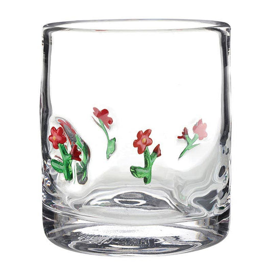 16 oz DOF Icon Glass with floral design by Slant Collections, showcasing clear glass with colorful floral patterns and a 4-inch height.