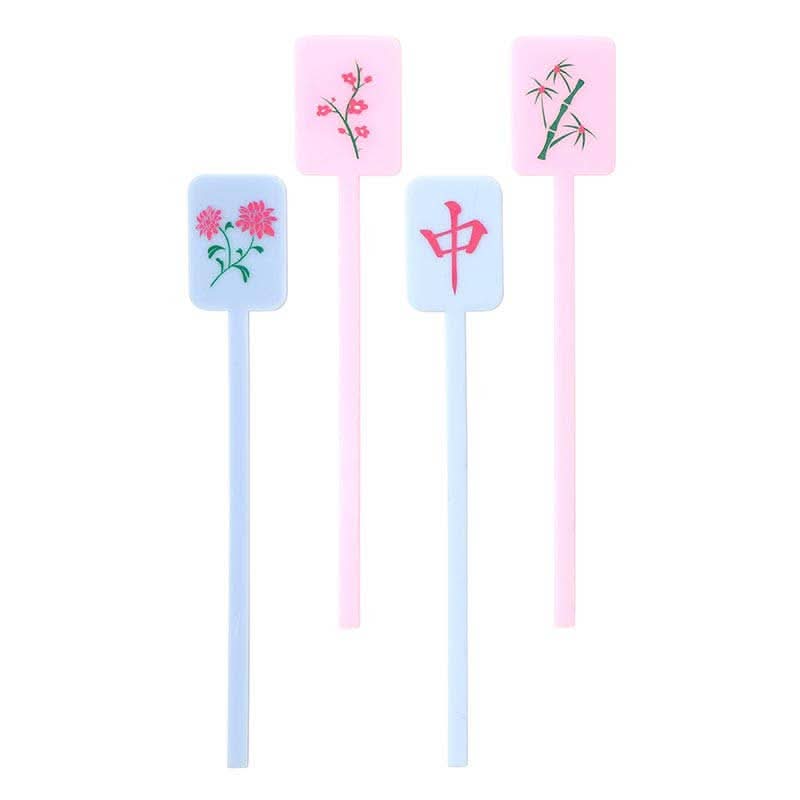 Set of four acrylic Mahjong stir sticks from Slant Collections by Creative Brands, featuring colorful, transparent game-themed designs.