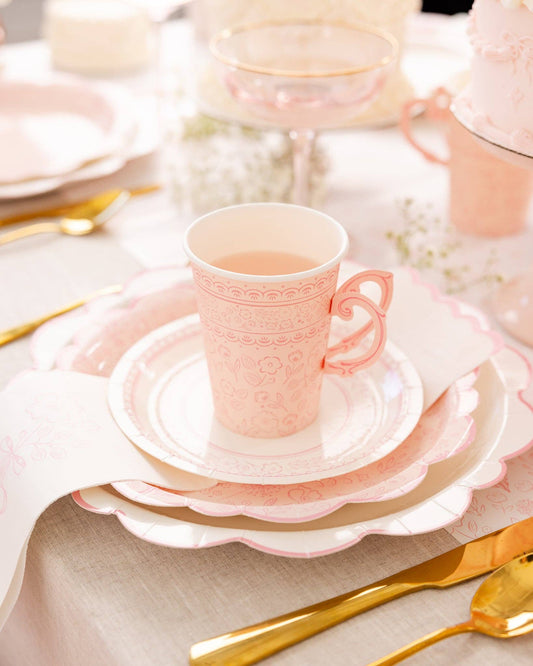Pembroke Tea Cup Paper Party Cups | 12 oz | Pack of 8