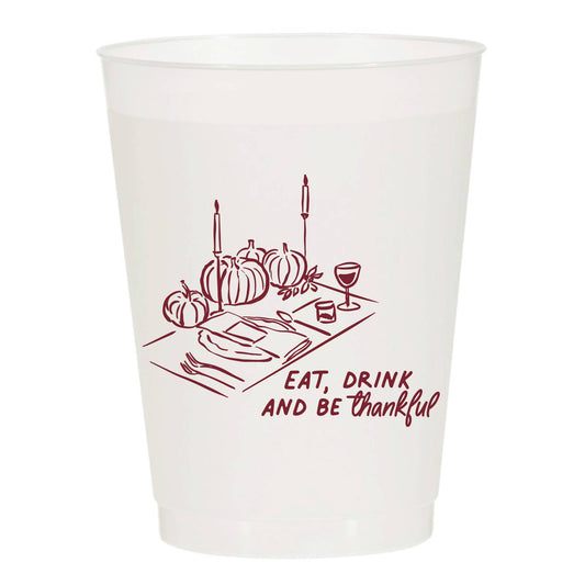 Eat Drink and Be Thankful Dinning Frosted Cups  Thanksgiving | Pack of 6