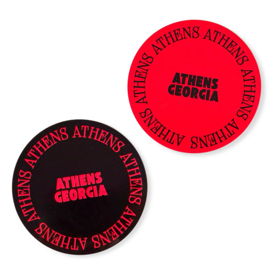 MadHouse Athens Georgia acrylic coaster showing a colorful map design with city landmarks and vibrant details.