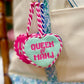 Southern Decorative Queen of Mahjong needlepoint bag charm featuring intricate embroidery and decorative details.