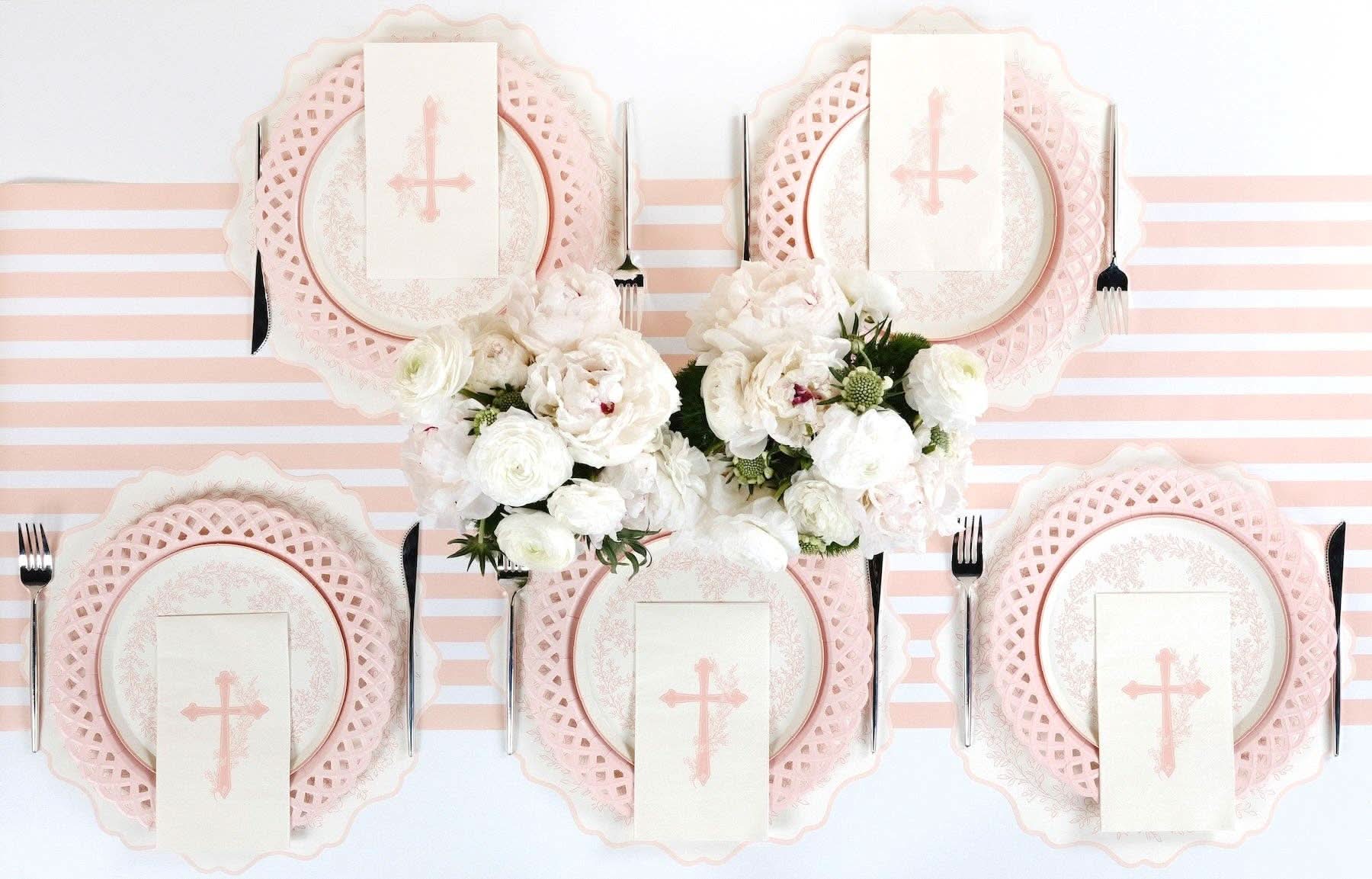Pink Basketweave Dinner Paper Plates - Porcupine Paper Co.