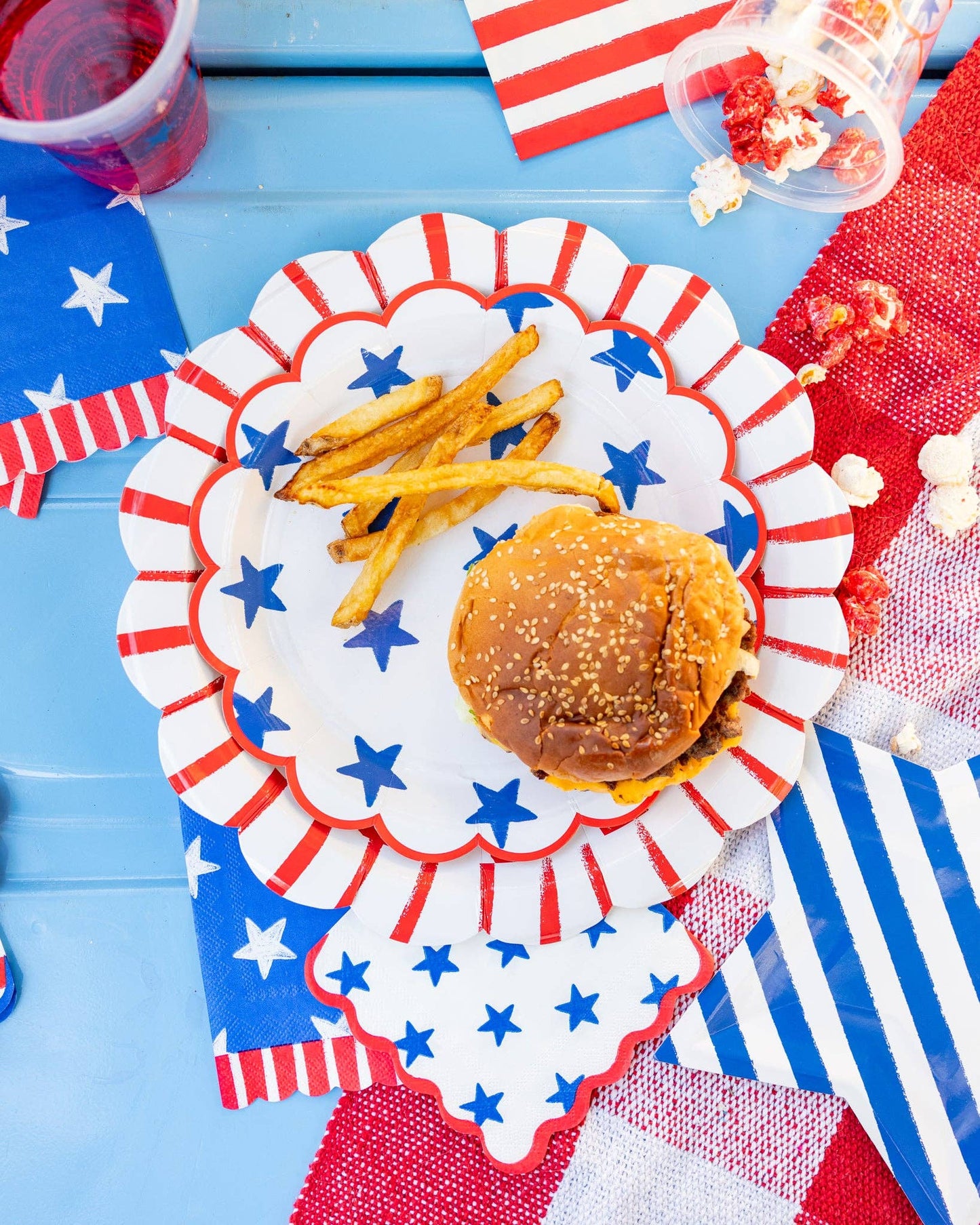 Blue Stars paper plate, 9-inch size from My Mind’s Eye SSP1241 collection, featuring a star pattern on durable paper.