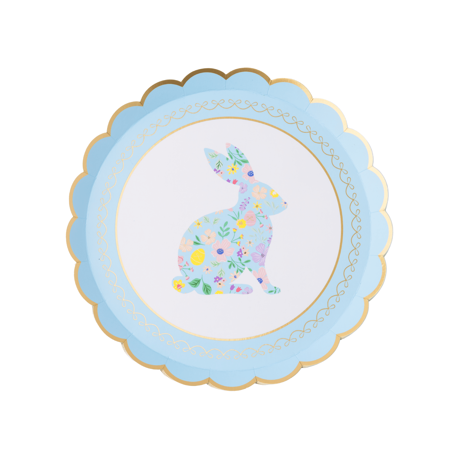 Set of 8 Easter Bunny floral dessert plates by Bonjour Fête, 8.5-inch ceramic plates with colorful Easter and bunny design