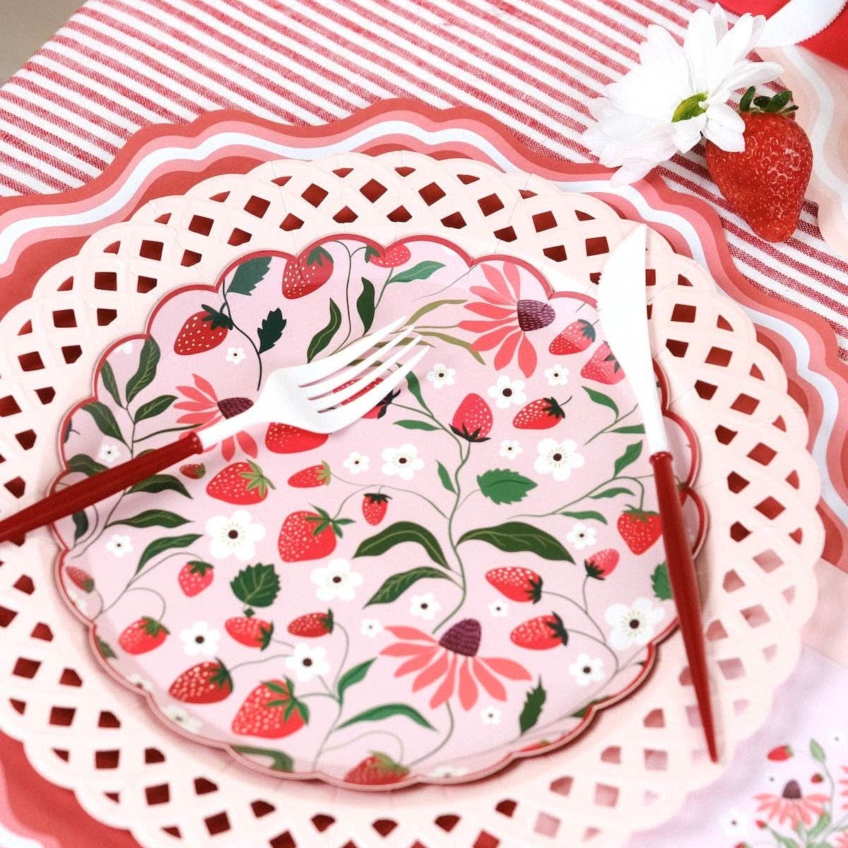 Pink Basketweave Dinner Paper Plates - Porcupine Paper Co.