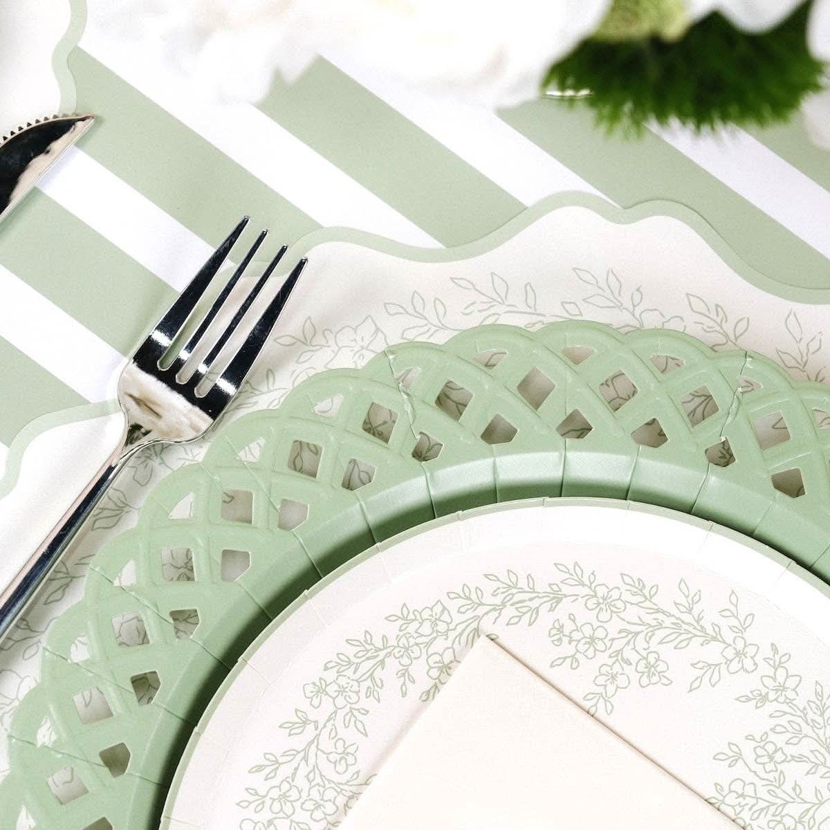Sage Basketweave Dinner Paper Plates - Porcupine Paper Co.