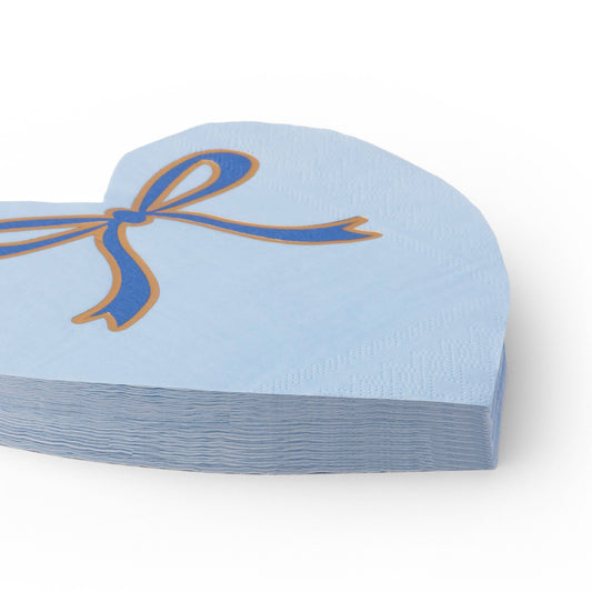 Sky Blue Signature Bow Heart Large Napkins | 20 Count - Porcupine Paper Co.