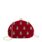 Shiraleah Trees Minaudière bag in crimson with a textured tree pattern, featuring a gold chain strap and compact design.