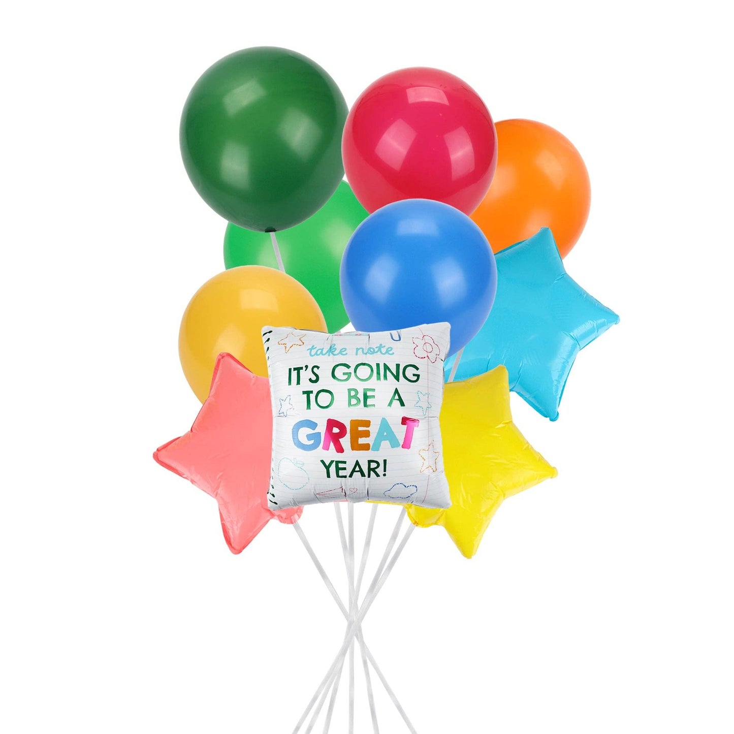 Packed Party Take Note Back to School Balloon Kit with colorful helium balloons and themed decor for school celebrations.