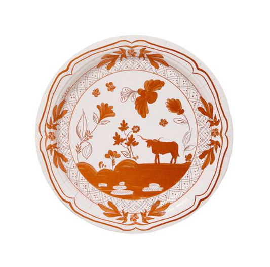 White Austin Cow dessert-sized collegiate paper plates by Pavilion Paper, 8-pack, featuring cow design for party or event use.