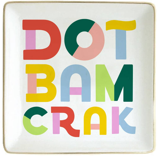 Mahjong ceramic trinket tray with Dot Bam Crack design by Soiree Sisters, featuring a colorful, decorative dish for jewelry or small items.