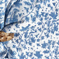 Set of 4 Christina Dickson Home Whimsy Floral Napkins in Sorrento Blue with colorful floral pattern on soft fabric.