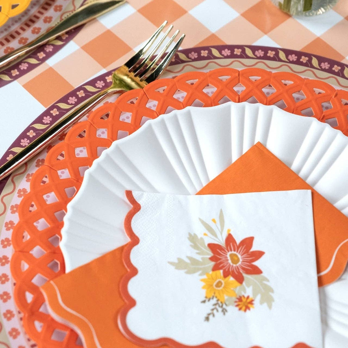 Orange Basketweave Dinner Plates | Set of 8