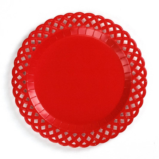 Red Basketweave Dinner Paper Plates by Gatherings, featuring a textured basketweave design for casual dining and parties.